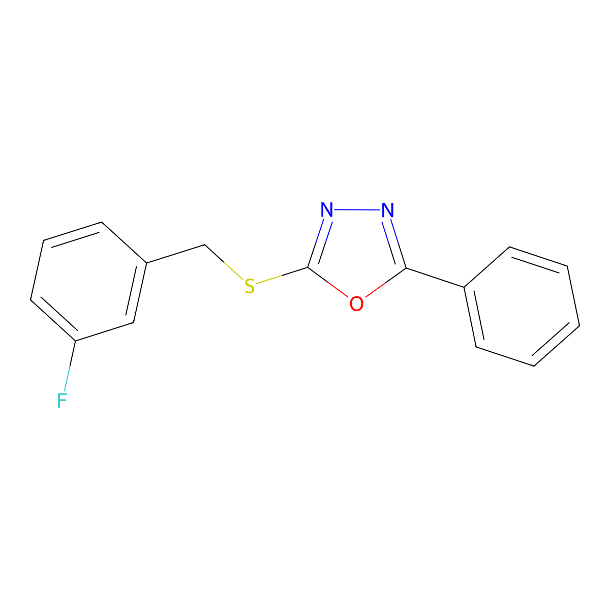 3-Fluorobenzyl 5-phenyl-1,3,4-oxadiazol-2-yl sulfide molecular structure, CAS 477856-72-7