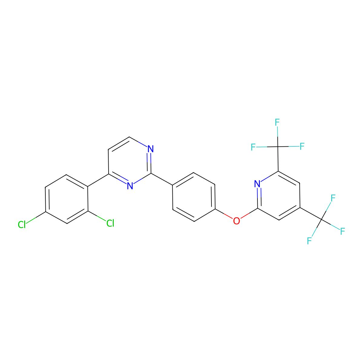 2-[4-[4,6-Bis(trifluoromethyl)pyridin-2-yl]oxyphenyl]-4-(2,4-dichlorophenyl)pyrimidine molecular structure, CAS 477856-74-9