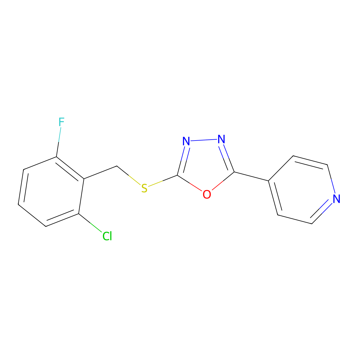 4-[5-[[(2-Chloro-6-fluorophenyl)methyl]thio]-1,3,4-oxadiazol-2-yl]pyridine molecular structure, CAS 477856-79-4