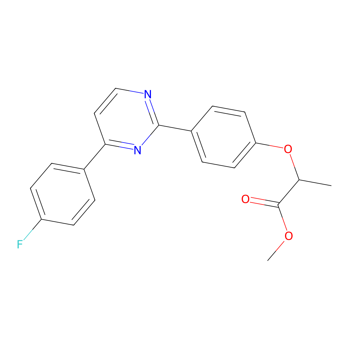 Methyl 2-{4-[4-(4-fluorophenyl)-2-pyrimidinyl]phenoxy}propanoate molecular structure, CAS 477856-80-7