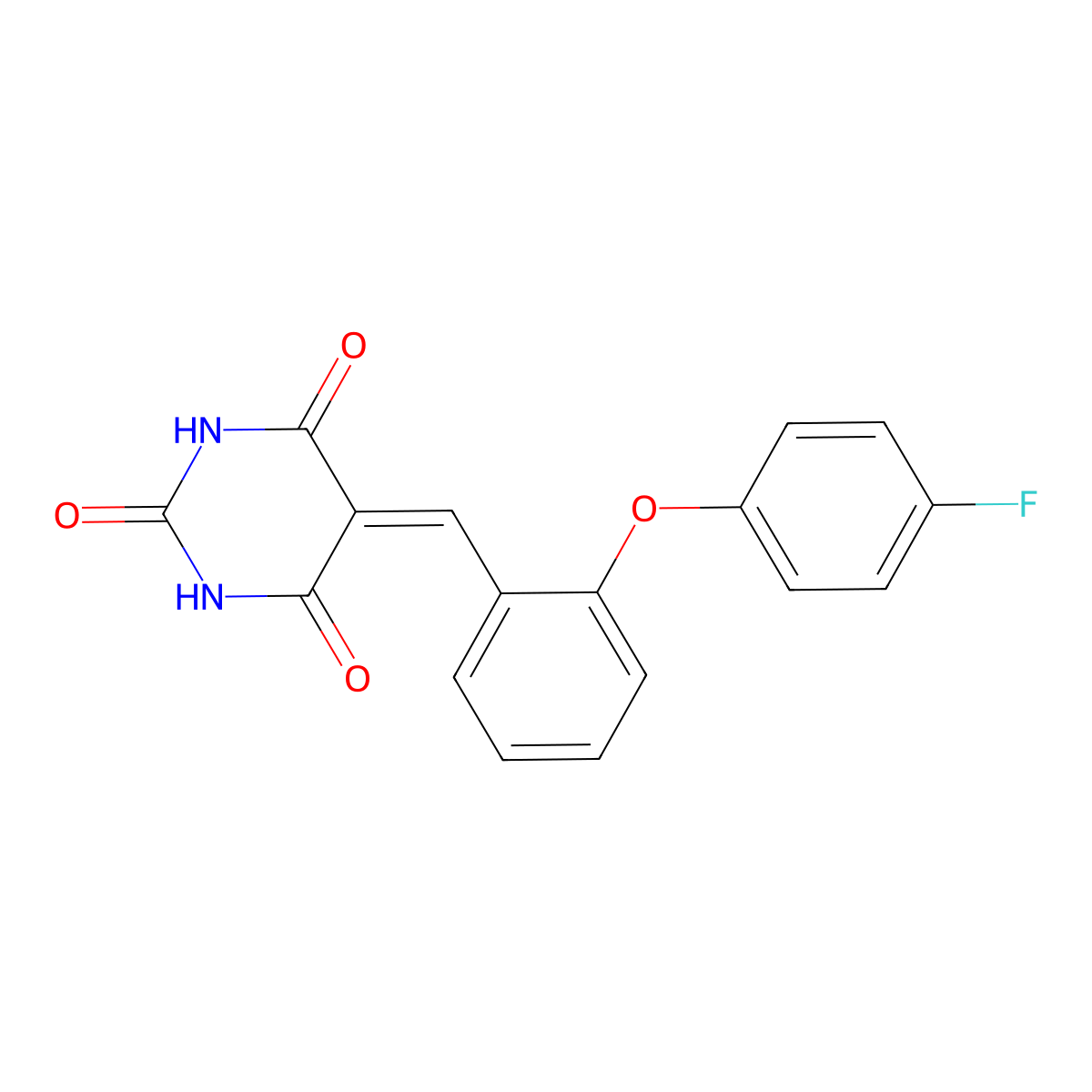 5-{[2-(4-fluorophenoxy)phenyl]methylene}-2,4,6(1H,3H,5H)-pyrimidinetrione molecular structure, CAS 477856-88-5