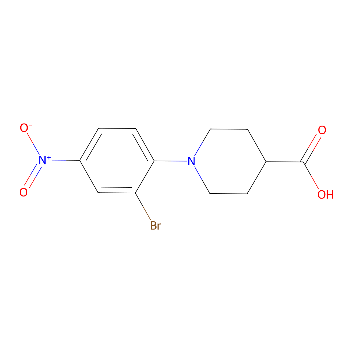 1-(2-Bromo-4-nitrophenyl)-4-piperidinecarboxylic acid molecular structure, CAS 477856-91-0