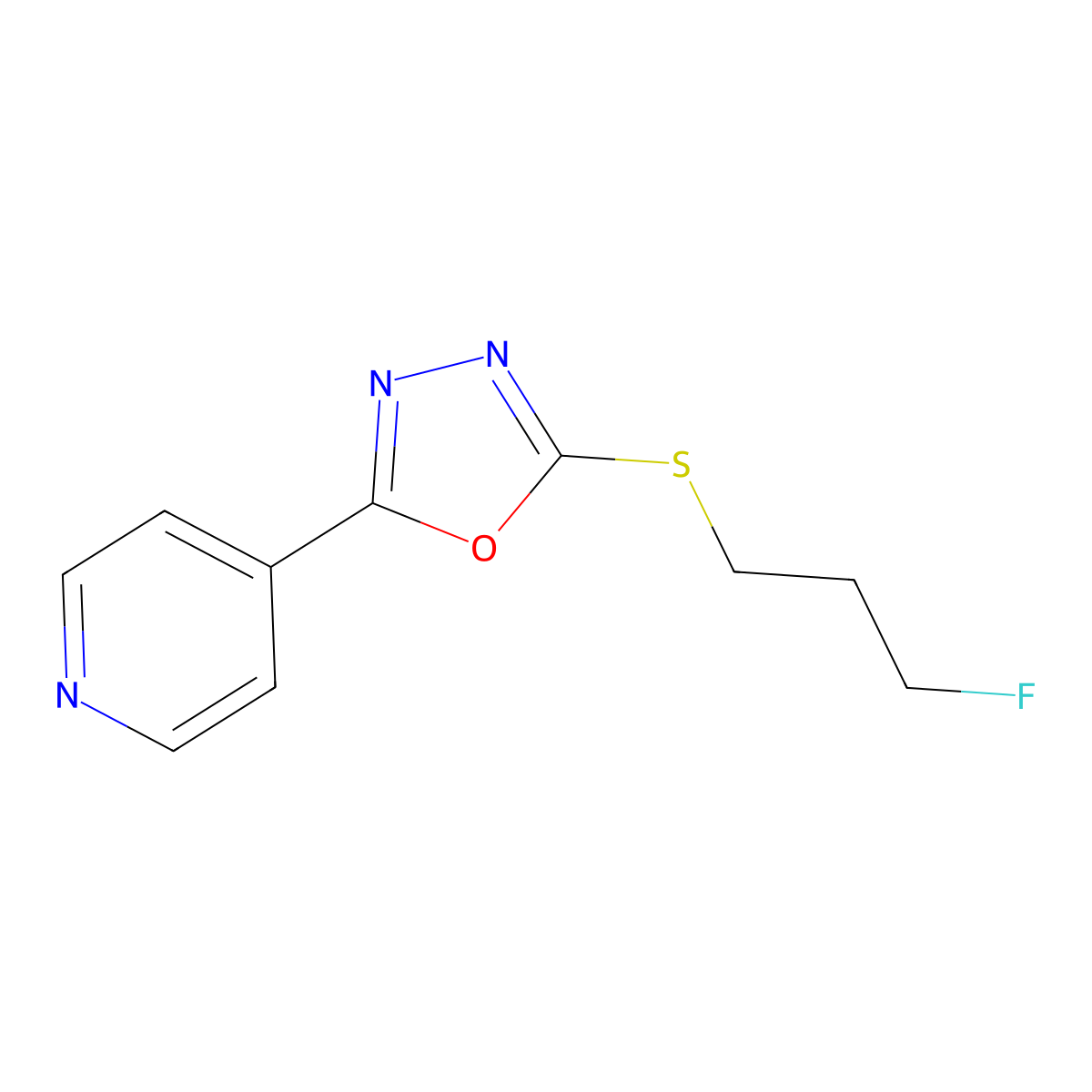 4-{5-[(3-Fluoropropyl)sulfanyl]-1,3,4-oxadiazol-2-yl}pyridine molecular structure, CAS 477856-92-1