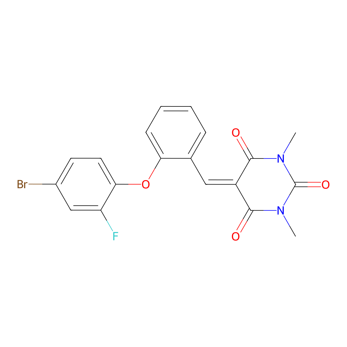 5-{[2-(4-Bromo-2-fluorophenoxy)phenyl]methylidene}-1,3-dimethyl-1,3-diazinane-2,4,6-trione molecular structure, CAS 477856-98-7