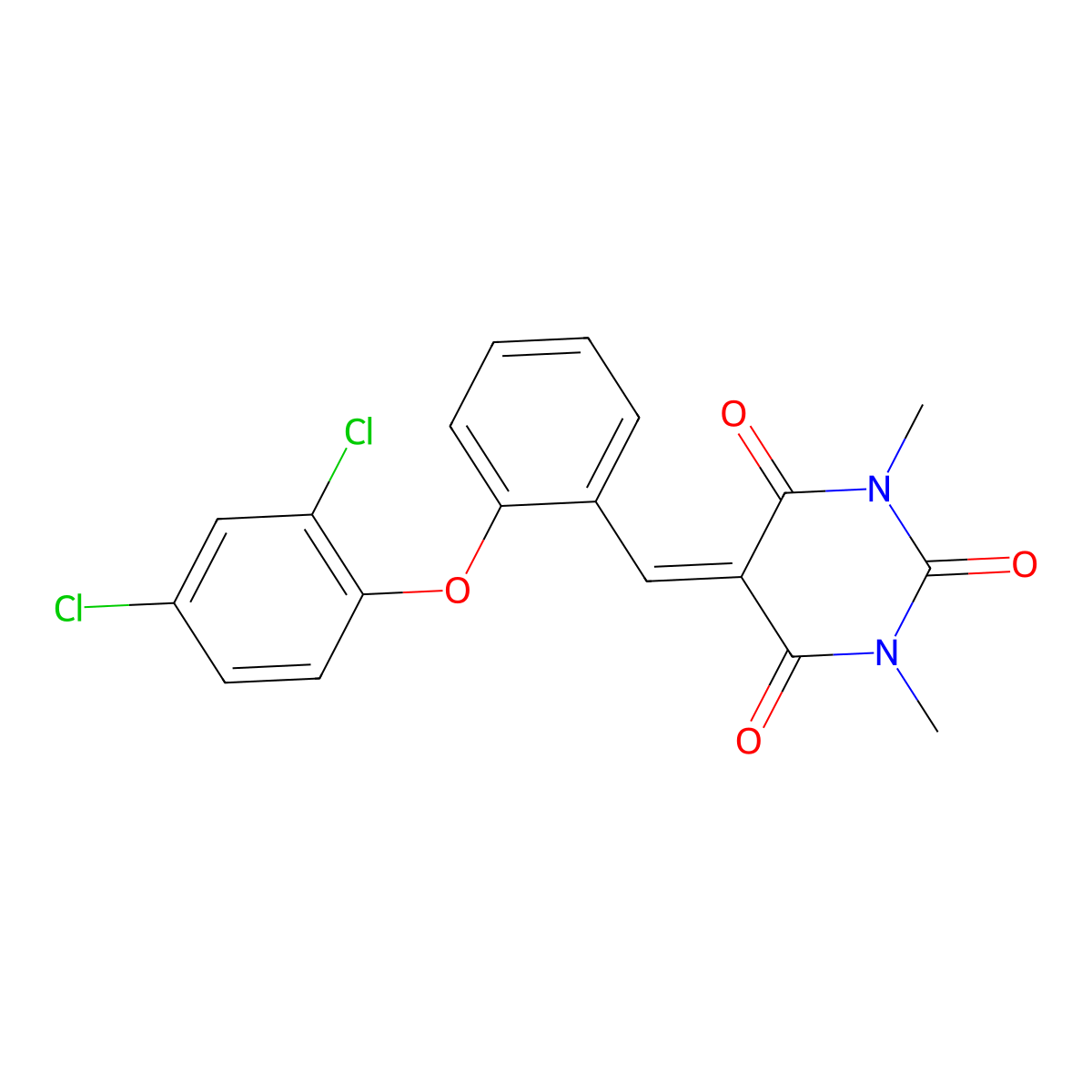 5-{[2-(2,4-Dichlorophenoxy)phenyl]methylidene}-1,3-dimethyl-1,3-diazinane-2,4,6-trione molecular structure, CAS 477857-00-4