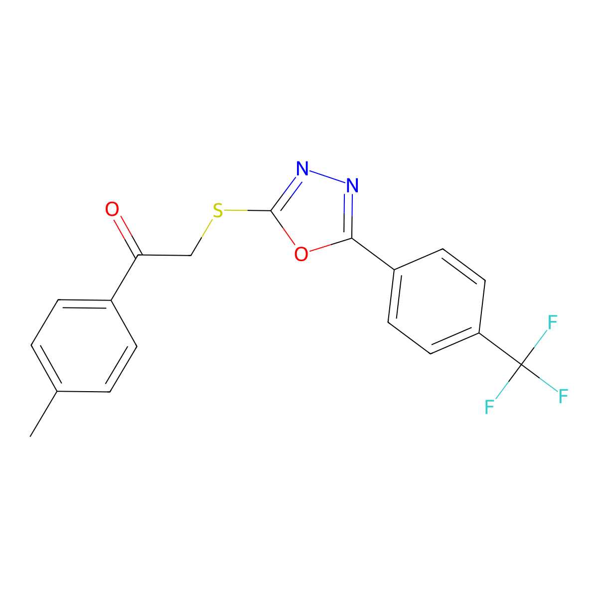 1-(4-Methylphenyl)-2-({5-[4-(trifluoromethyl)phenyl]-1,3,4-oxadiazol-2-yl}sulfanyl)-1-ethanone molecular structure, CAS 477857-02-6