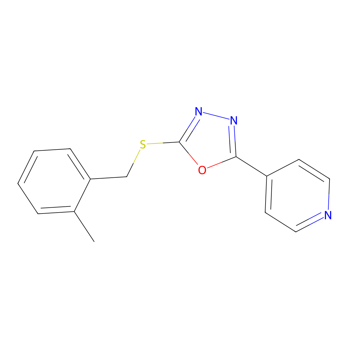 2-[(2-Methylphenyl)methylthio]-5-pyridin-4-yl-1,3,4-oxadiazole molecular structure, CAS 477857-03-7