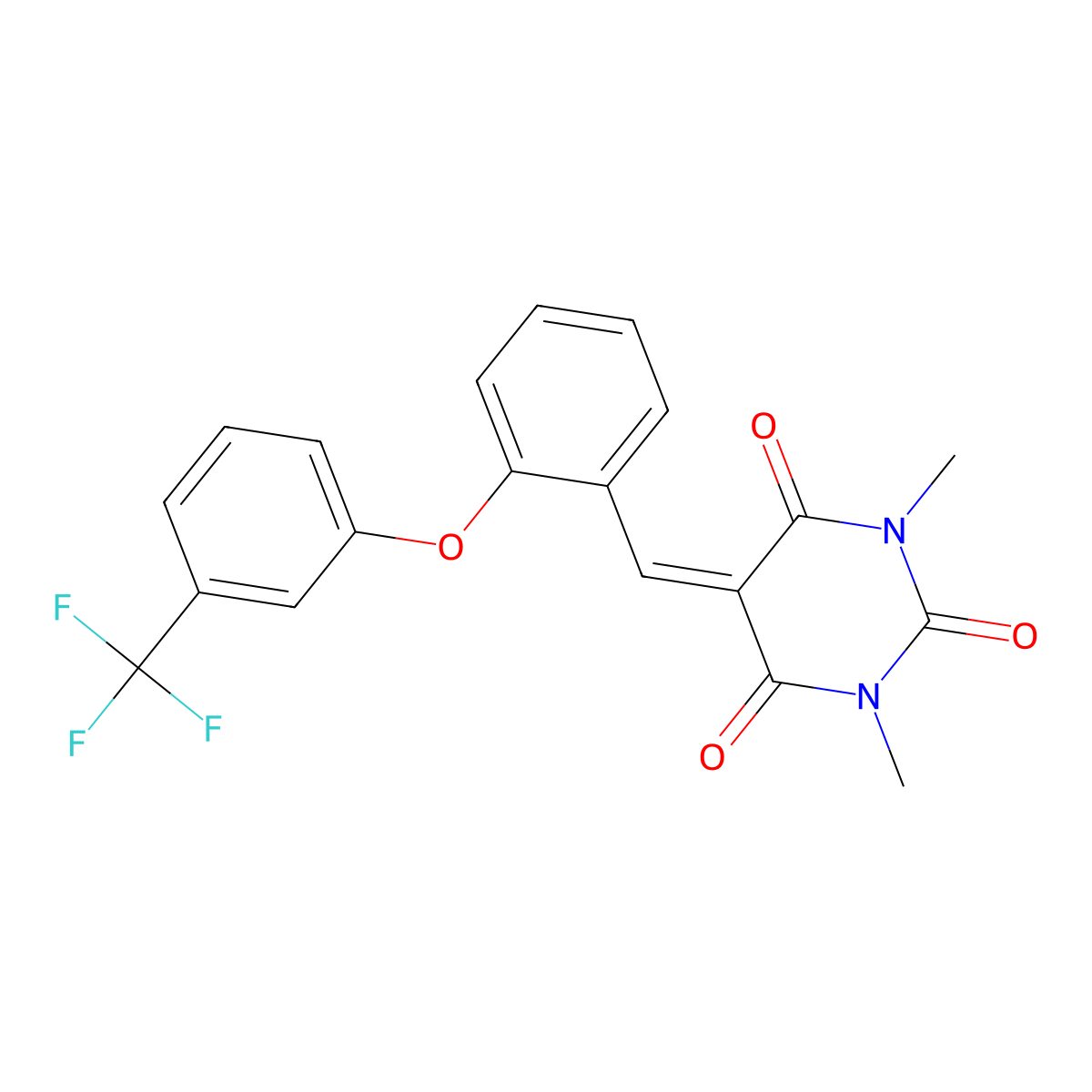 1,3-Dimethyl-5-({2-[3-(trifluoromethyl)phenoxy]phenyl}methylidene)-1,3-diazinane-2,4,6-trione molecular structure, CAS 477857-05-9