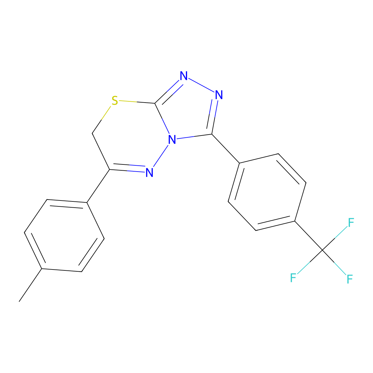 6-(4-methylphenyl)-3-[4-(trifluoromethyl)phenyl]-7H-[1,2,4]triazolo[3,4-b][1,3,4]thiadiazine molecular structure, CAS 477857-06-0