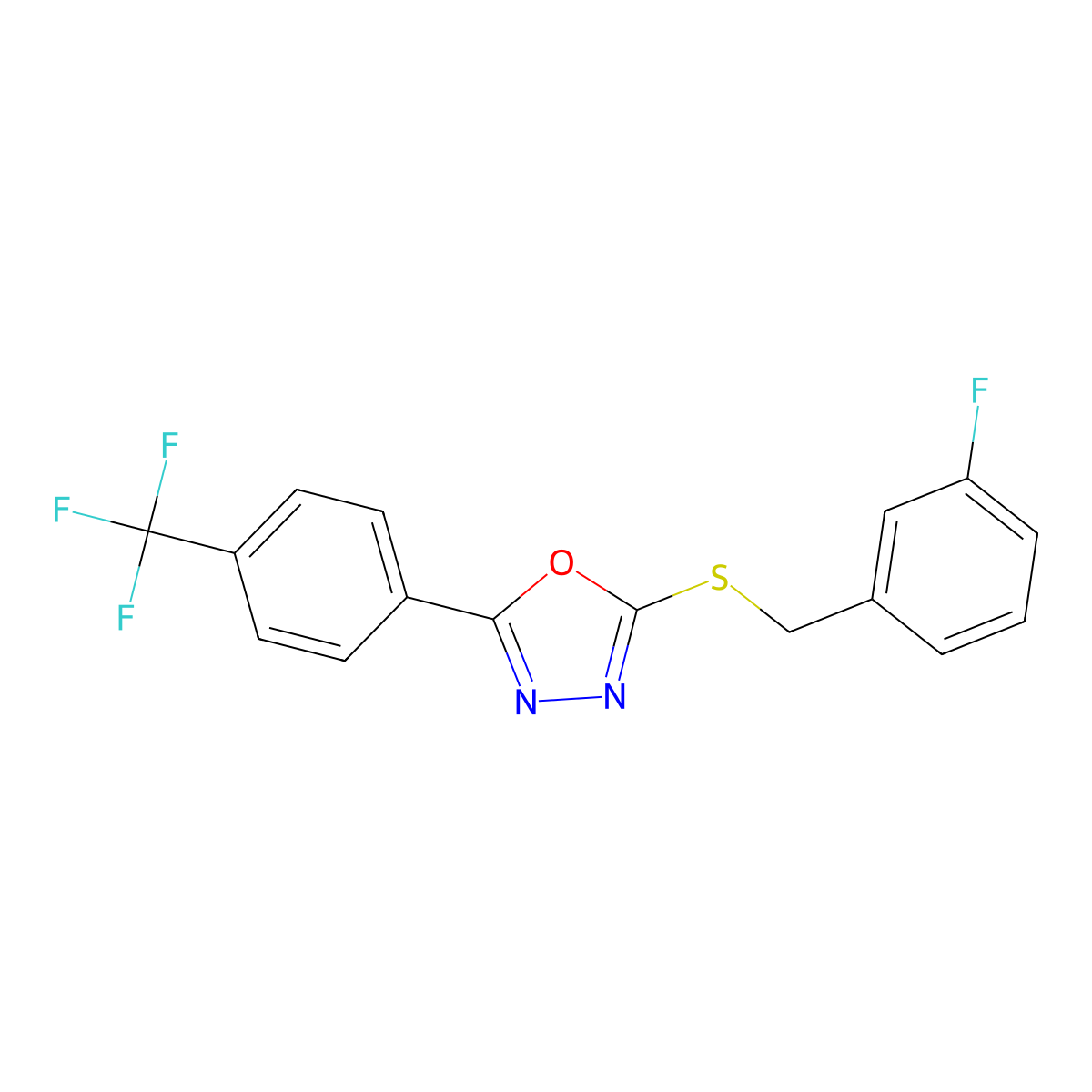 3-Fluorobenzyl 5-[4-(trifluoromethyl)phenyl]-1,3,4-oxadiazol-2-yl sulfide molecular structure, CAS 477857-07-1