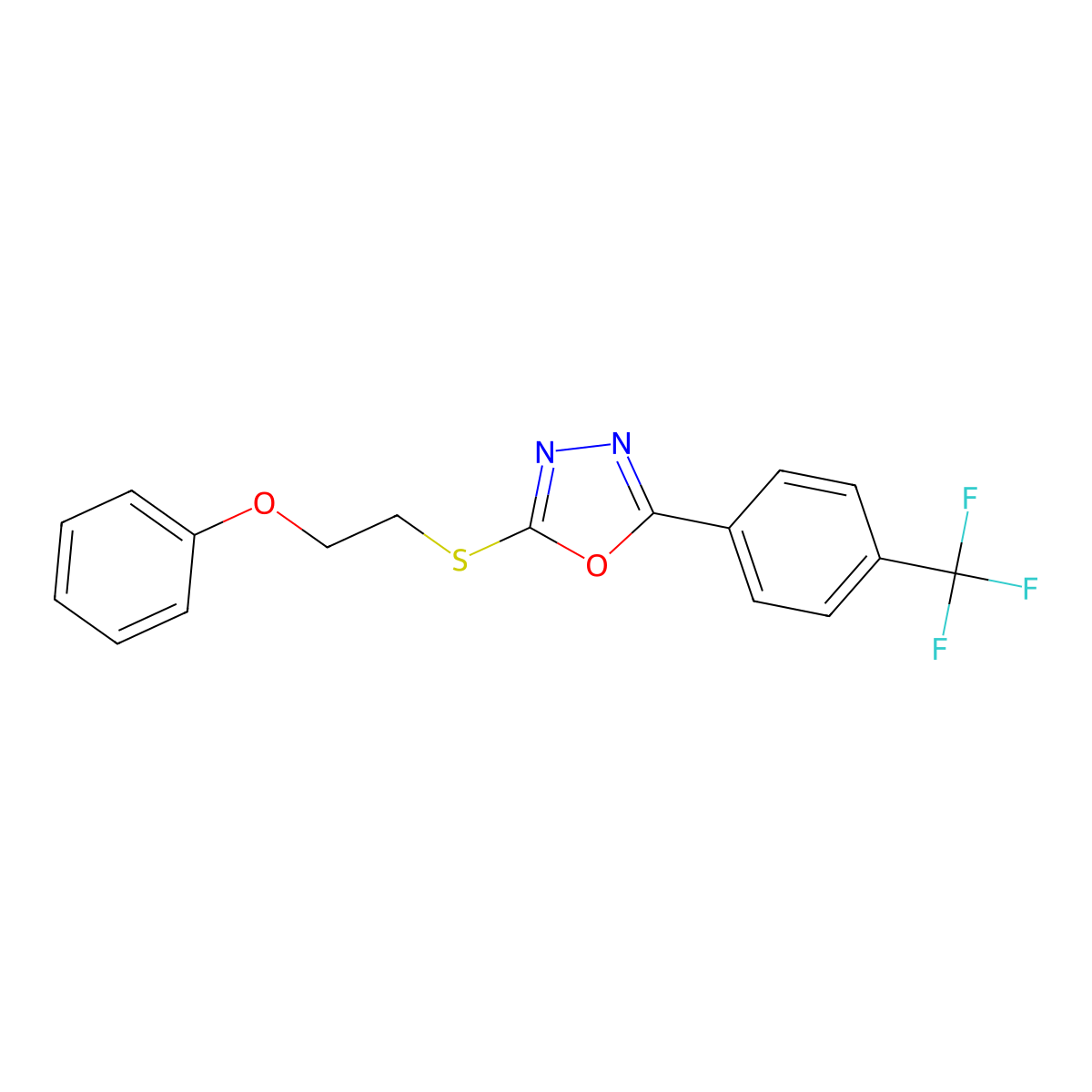 Phenyl 2-({5-[4-(trifluoromethyl)phenyl]-1,3,4-oxadiazol-2-yl}sulfanyl)ethyl ether molecular structure, CAS 477857-08-2