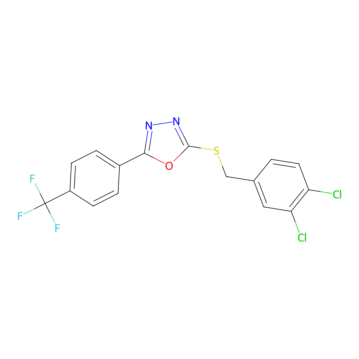 2-[(3,4-Dichlorobenzyl)sulfanyl]-5-[4-(trifluoromethyl)phenyl]-1,3,4-oxadiazole molecular structure, CAS 477857-09-3
