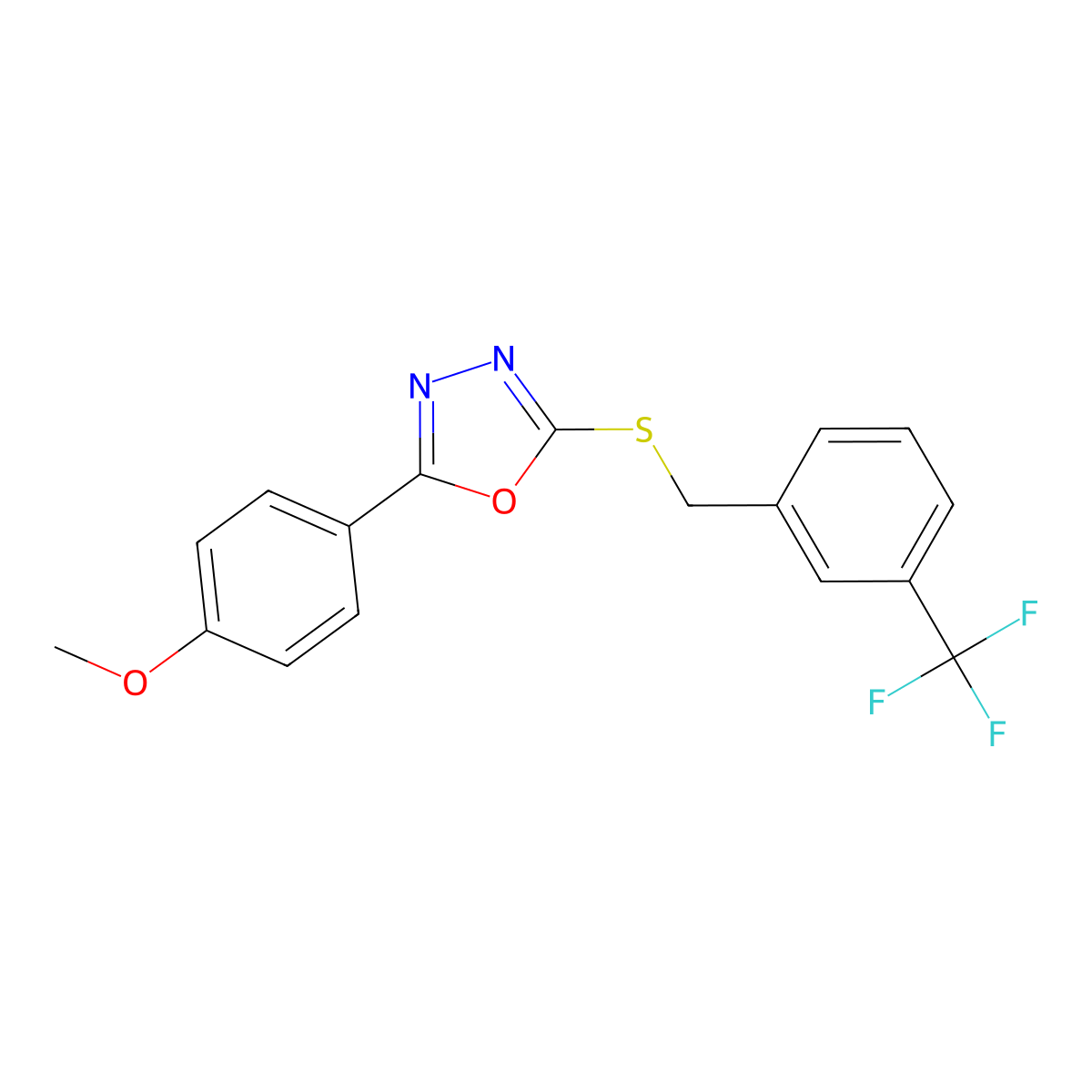 2-(4-Methoxyphenyl)-5-{[3-(trifluoromethyl)benzyl]sulfanyl}-1,3,4-oxadiazole molecular structure, CAS 477857-12-8