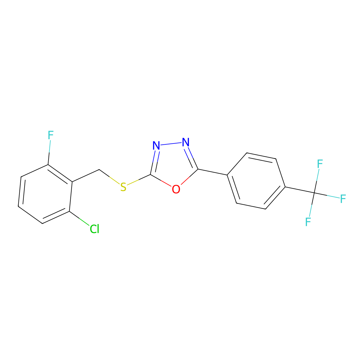 2-[(2-Chloro-6-fluorobenzyl)sulfanyl]-5-[4-(trifluoromethyl)phenyl]-1,3,4-oxadiazole molecular structure, CAS 477857-20-8