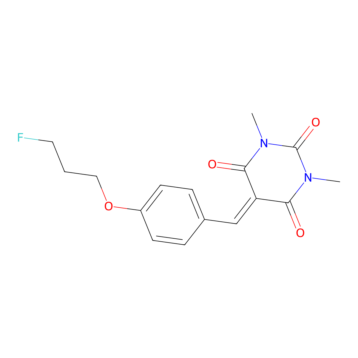 5-{[4-(3-Fluoropropoxy)phenyl]methylidene}-1,3-dimethyl-1,3-diazinane-2,4,6-trione molecular structure, CAS 477857-22-0