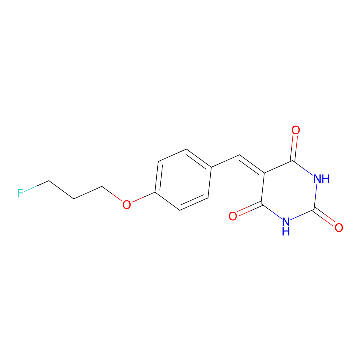 5-{[4-(3-fluoropropoxy)phenyl]methylene}-2,4,6(1H,3H,5H)-pyrimidinetrione molecular structure, CAS 477857-23-1