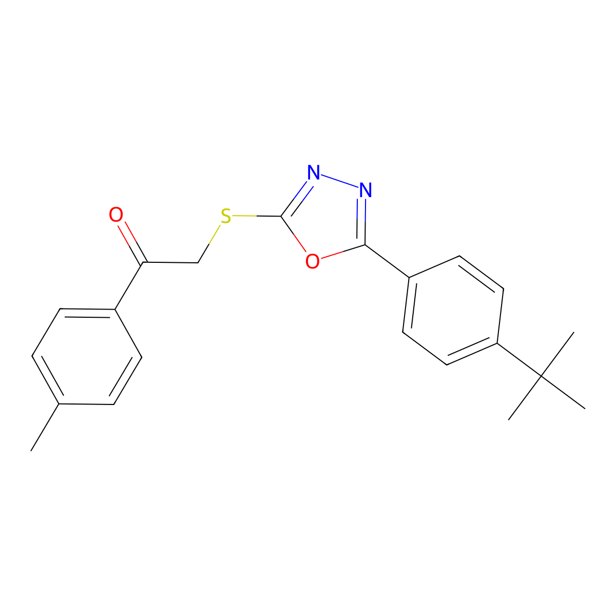 2-({5-[4-(Tert-butyl)phenyl]-1,3,4-oxadiazol-2-yl}sulfanyl)-1-(4-methylphenyl)-1-ethanone molecular structure, CAS 477857-34-4