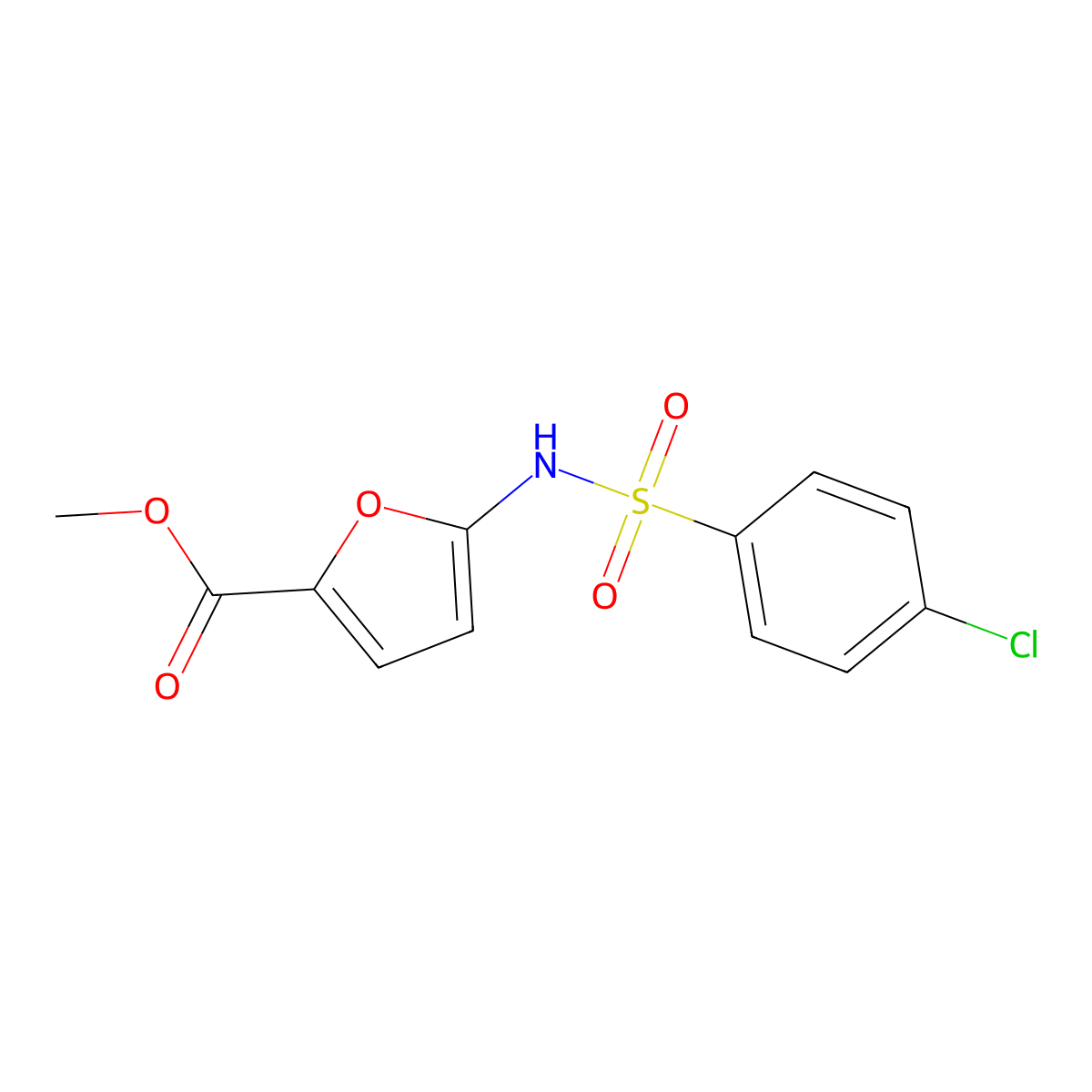 Methyl 5-{[(4-chlorophenyl)sulfonyl]amino}-2-furoate molecular structure, CAS 477857-59-3