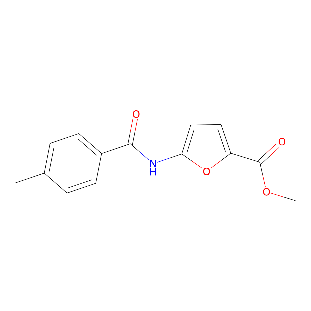 Methyl 5-[(4-methylbenzoyl)amino]-2-furoate molecular structure, CAS 477857-60-6