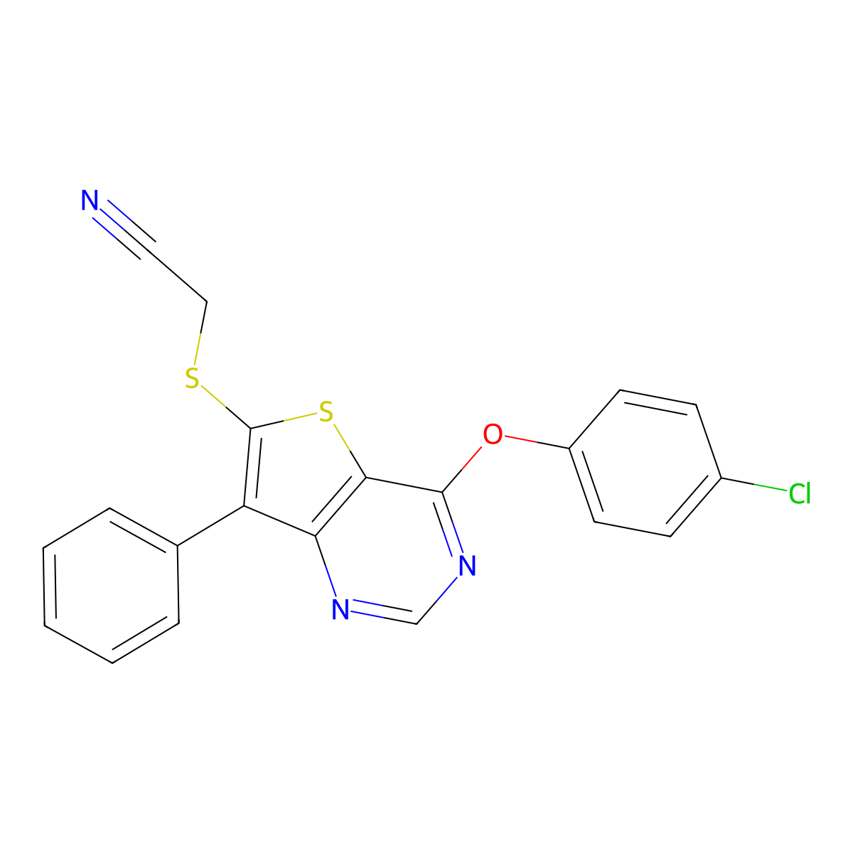 2-{[4-(4-Chlorophenoxy)-7-phenylthieno[3,2-d]pyrimidin-6-yl]sulfanyl}acetonitrile molecular structure, CAS 477857-62-8