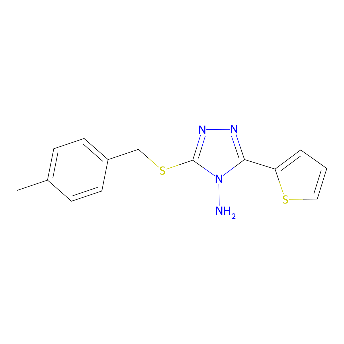 3-[(4-Methylphenyl)methylsulfanyl]-5-thiophen-2-yl-1,2,4-triazol-4-amine molecular structure, CAS 477857-63-9