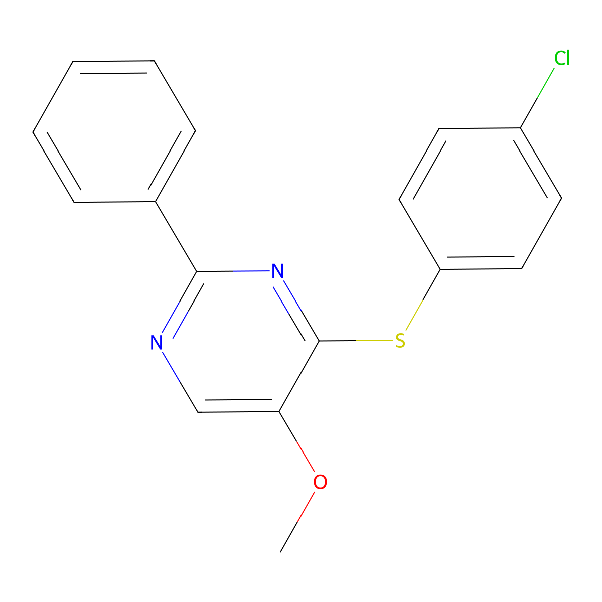4-[(4-Chlorophenyl)sulfanyl]-2-phenyl-5-pyrimidinyl methyl ether molecular structure, CAS 477857-67-3