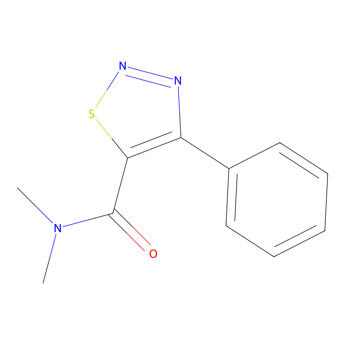 N,N-dimethyl-4-phenyl-1,2,3-thiadiazole-5-carboxamide molecular structure, CAS 477857-71-9