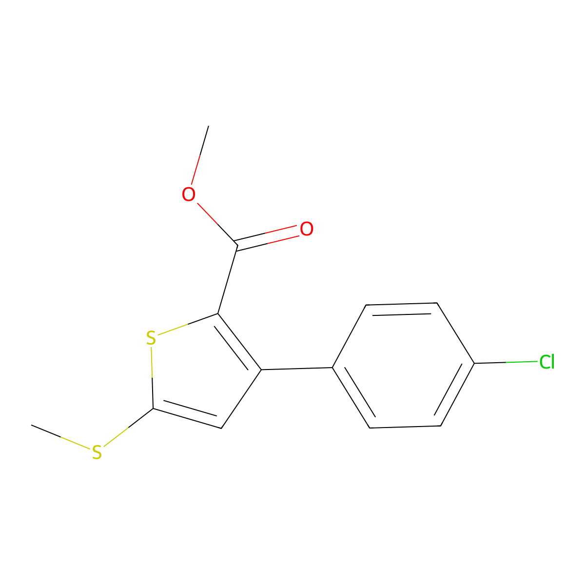 Methyl 3-(4-chlorophenyl)-5-(methylsulfanyl)-2-thiophenecarboxylate molecular structure, CAS 477857-89-9