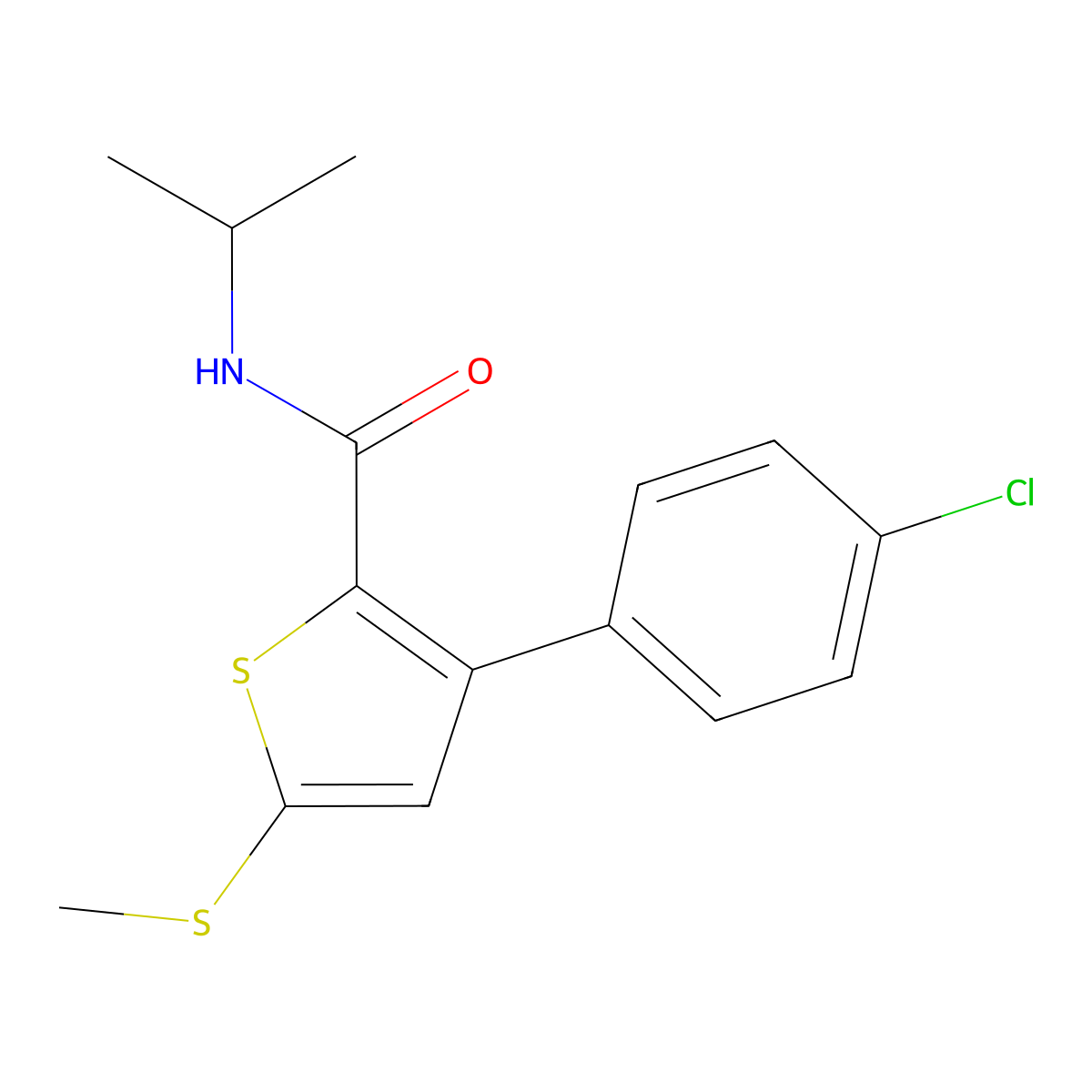 3-(4-chlorophenyl)-N-isopropyl-5-(methylsulfanyl)-2-thiophenecarboxamide molecular structure, CAS 477857-94-6