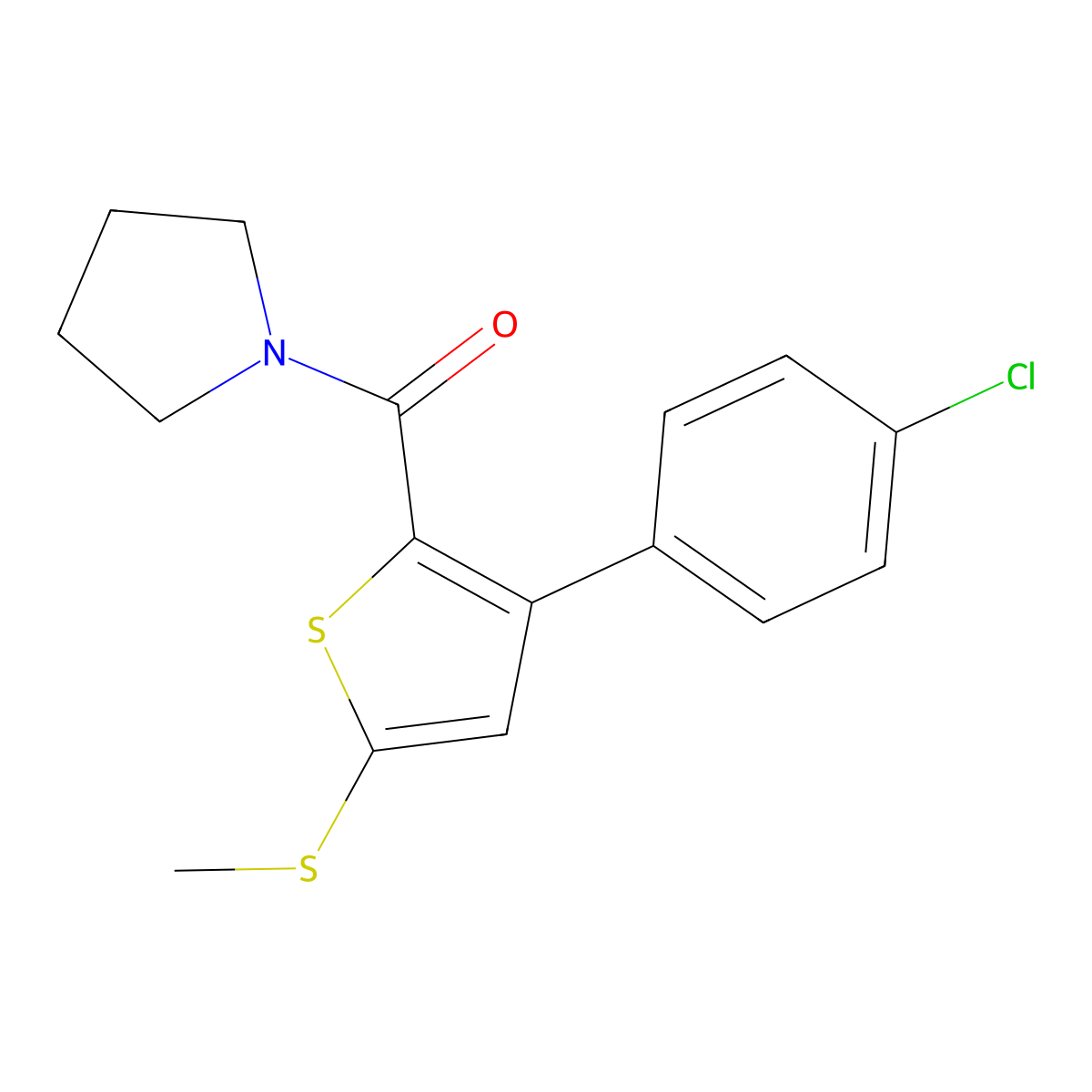 [3-(4-Chlorophenyl)-5-(methylsulfanyl)-2-thienyl](1-pyrrolidinyl)methanone molecular structure, CAS 477857-95-7