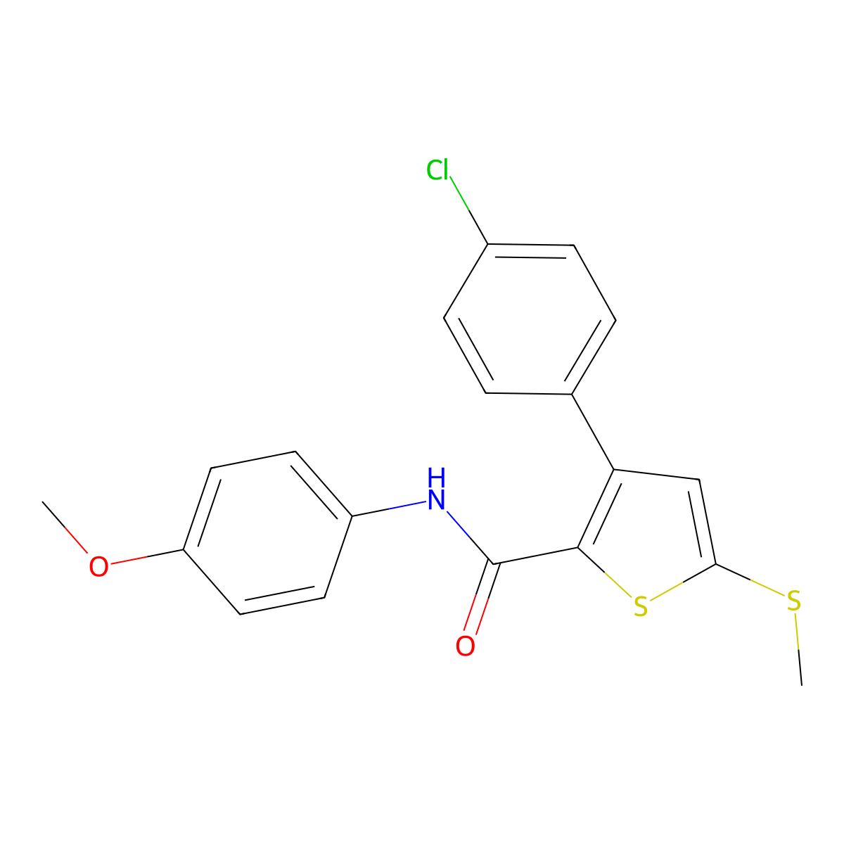 3-(4-chlorophenyl)-N-(4-methoxyphenyl)-5-(methylsulfanyl)-2-thiophenecarboxamide molecular structure, CAS 477857-98-0