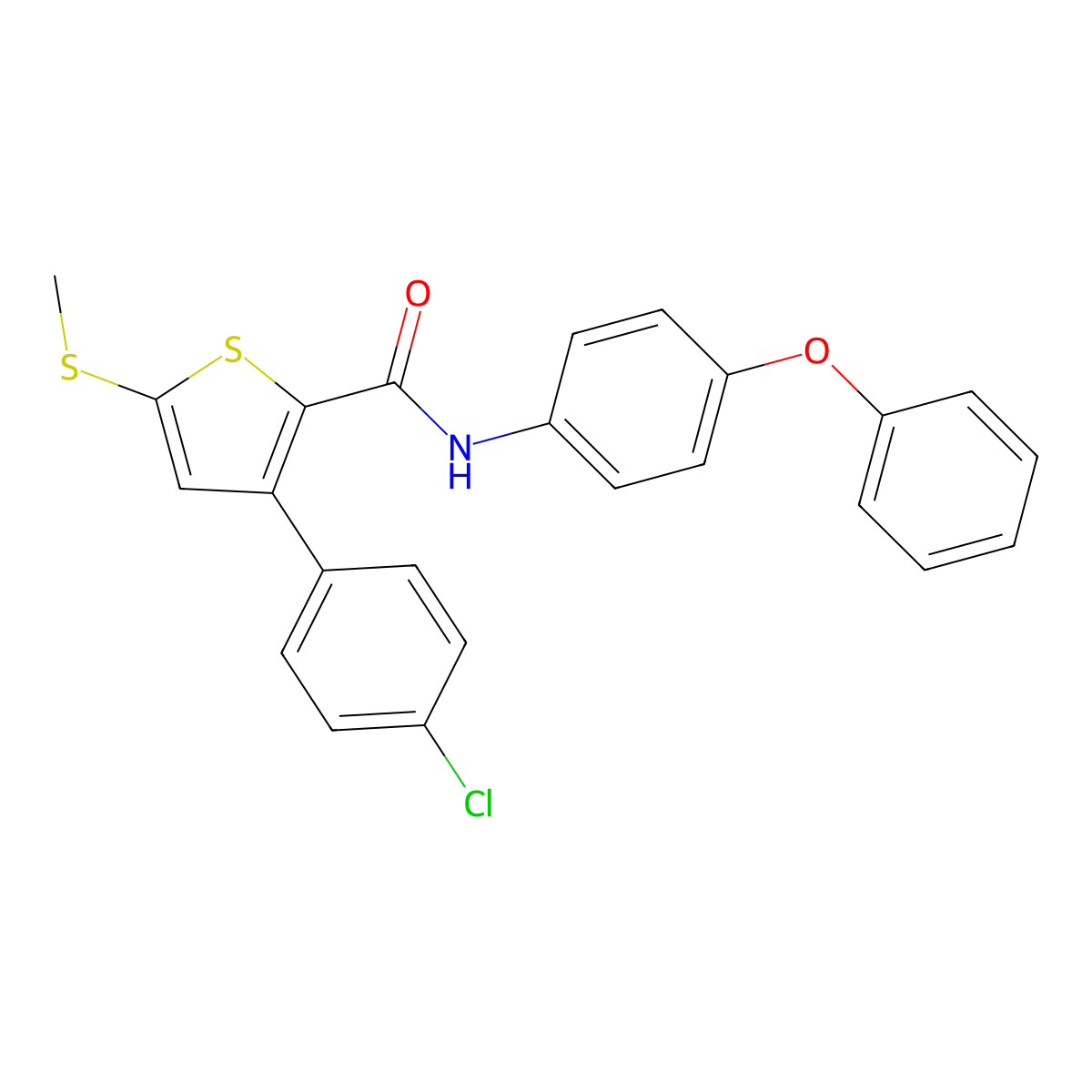 3-(4-chlorophenyl)-5-methylsulfanyl-N-(4-phenoxyphenyl)thiophene-2-carboxamide molecular structure, CAS 477857-99-1
