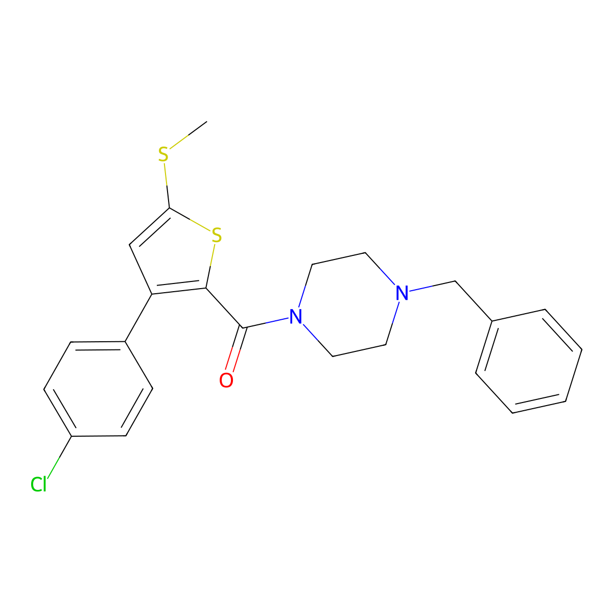 (4-Benzylpiperazino)[3-(4-chlorophenyl)-5-(methylsulfanyl)-2-thienyl]methanone molecular structure, CAS 477858-00-7