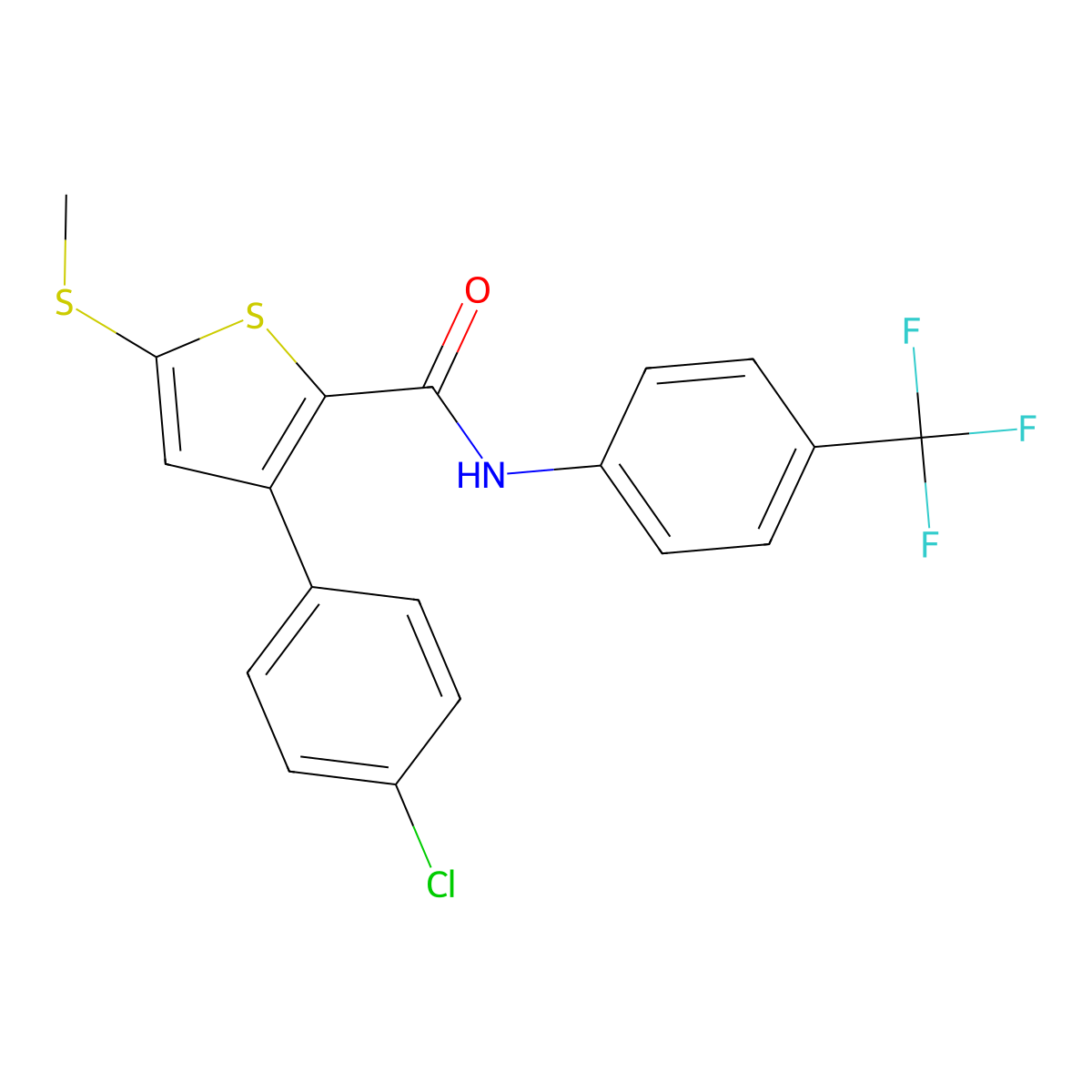 3-(4-chlorophenyl)-5-methylsulfanyl-N-[4-(trifluoromethyl)phenyl]thiophene-2-carboxamide molecular structure, CAS 477858-03-0