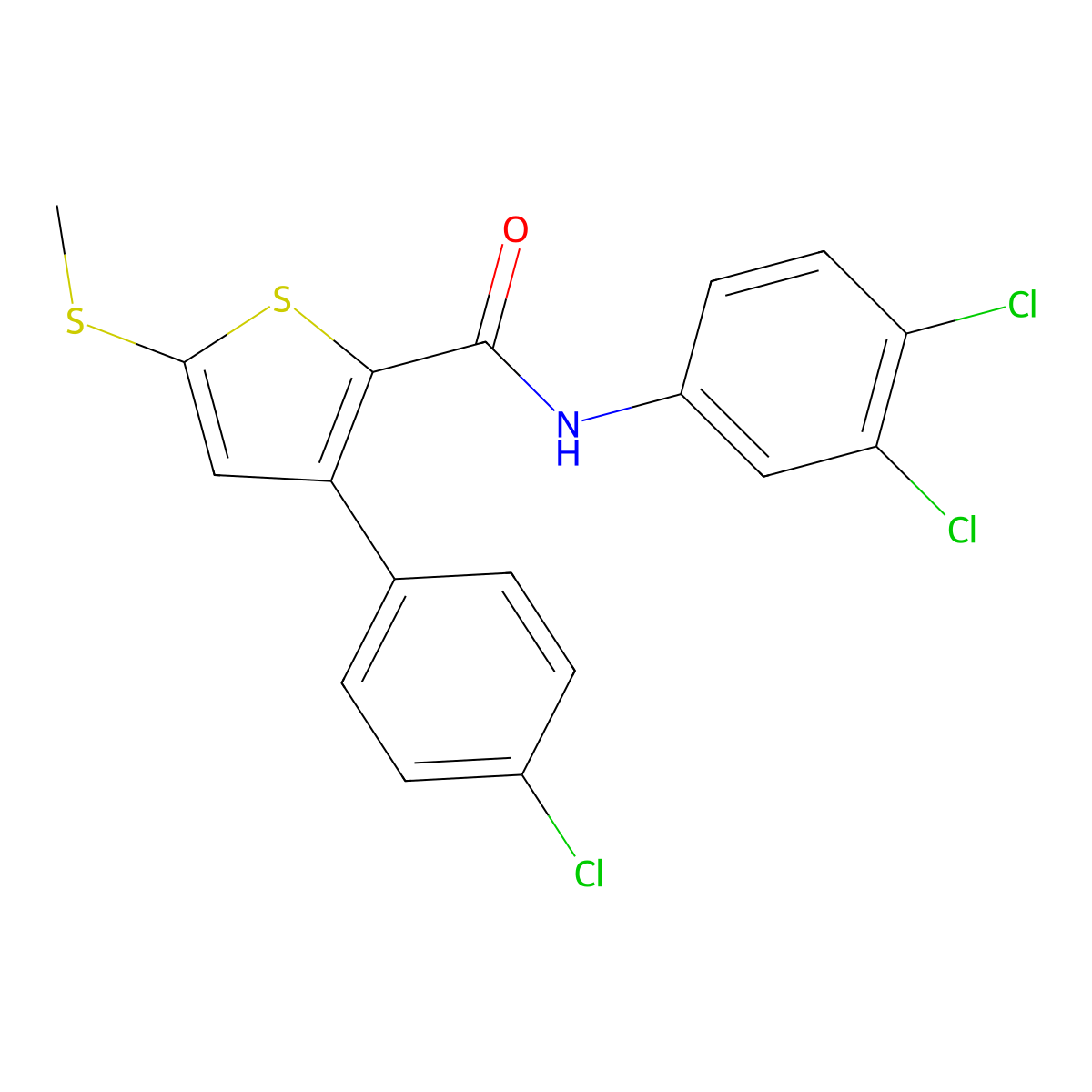 3-(4-chlorophenyl)-N-(3,4-dichlorophenyl)-5-(methylsulfanyl)-2-thiophenecarboxamide molecular structure, CAS 477858-04-1