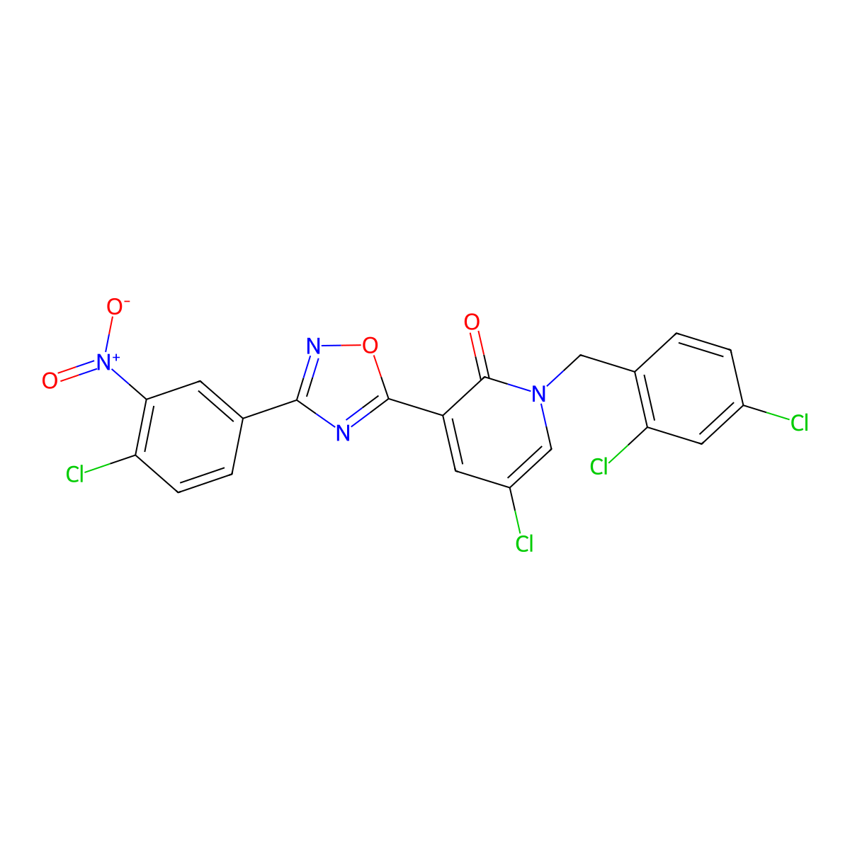 5-chloro-3-[3-(4-chloro-3-nitrophenyl)-1,2,4-oxadiazol-5-yl]-1-(2,4-dichlorobenzyl)-2(1H)-pyridinone molecular structure, CAS 477858-12-1