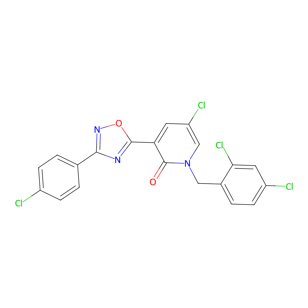 5-Chloro-3-[3-(4-chlorophenyl)-1,2,4-oxadiazol-5-yl]-1-[(2,4-dichlorophenyl)methyl]pyridin-2-one molecular structure, CAS 477858-13-2