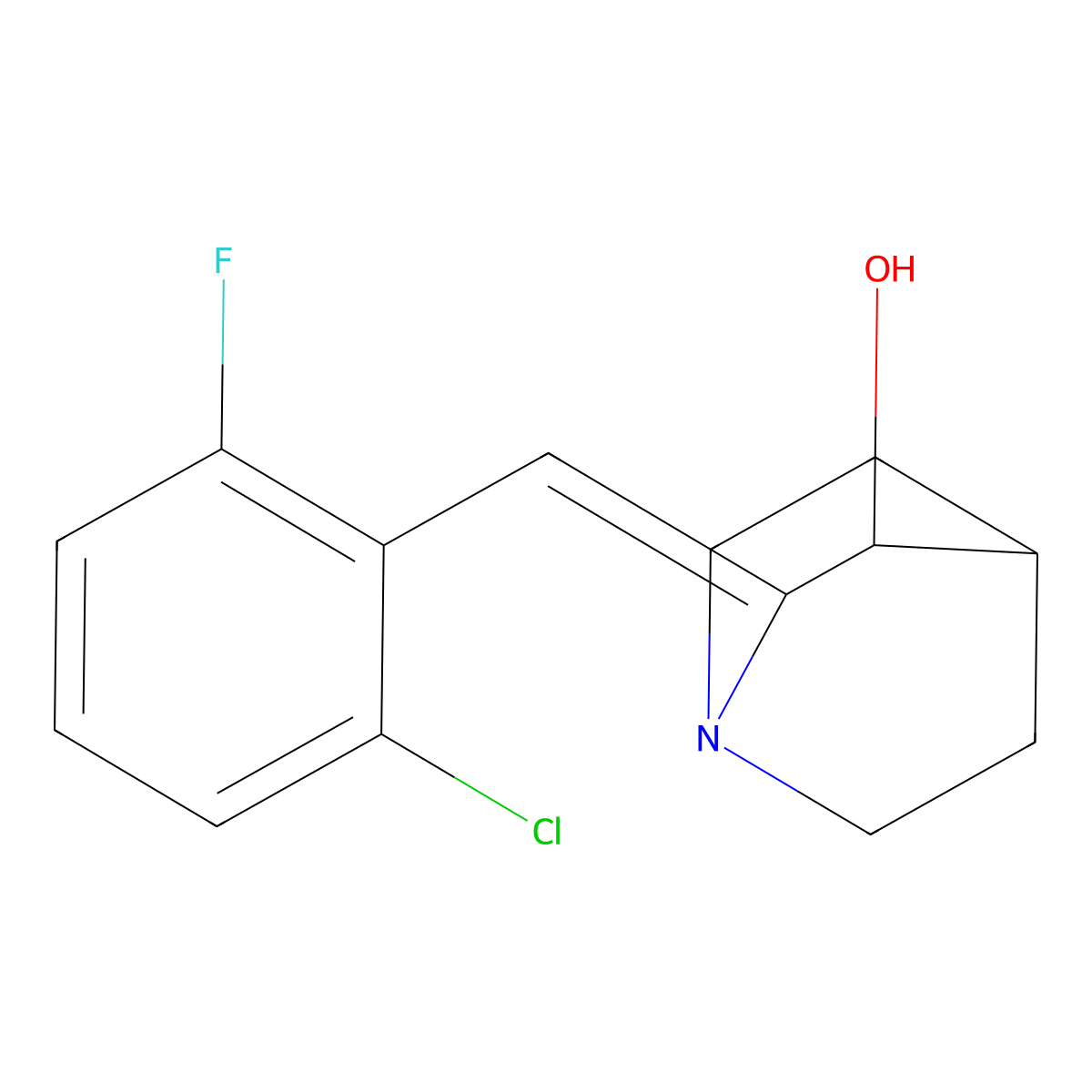 (2Z)-2-[(2-chloro-6-fluorophenyl)methylidene]-1-azabicyclo[2.2.2]octan-3-ol molecular structure, CAS 477858-23-4