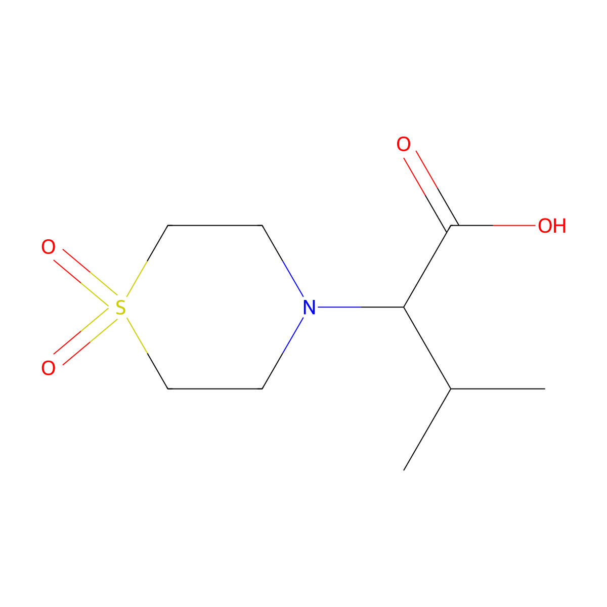 2-(1,1-Dioxo-1lambda~6~,4-thiazinan-4-yl)-3-methylbutanoic acid molecular structure, CAS 477858-29-0
