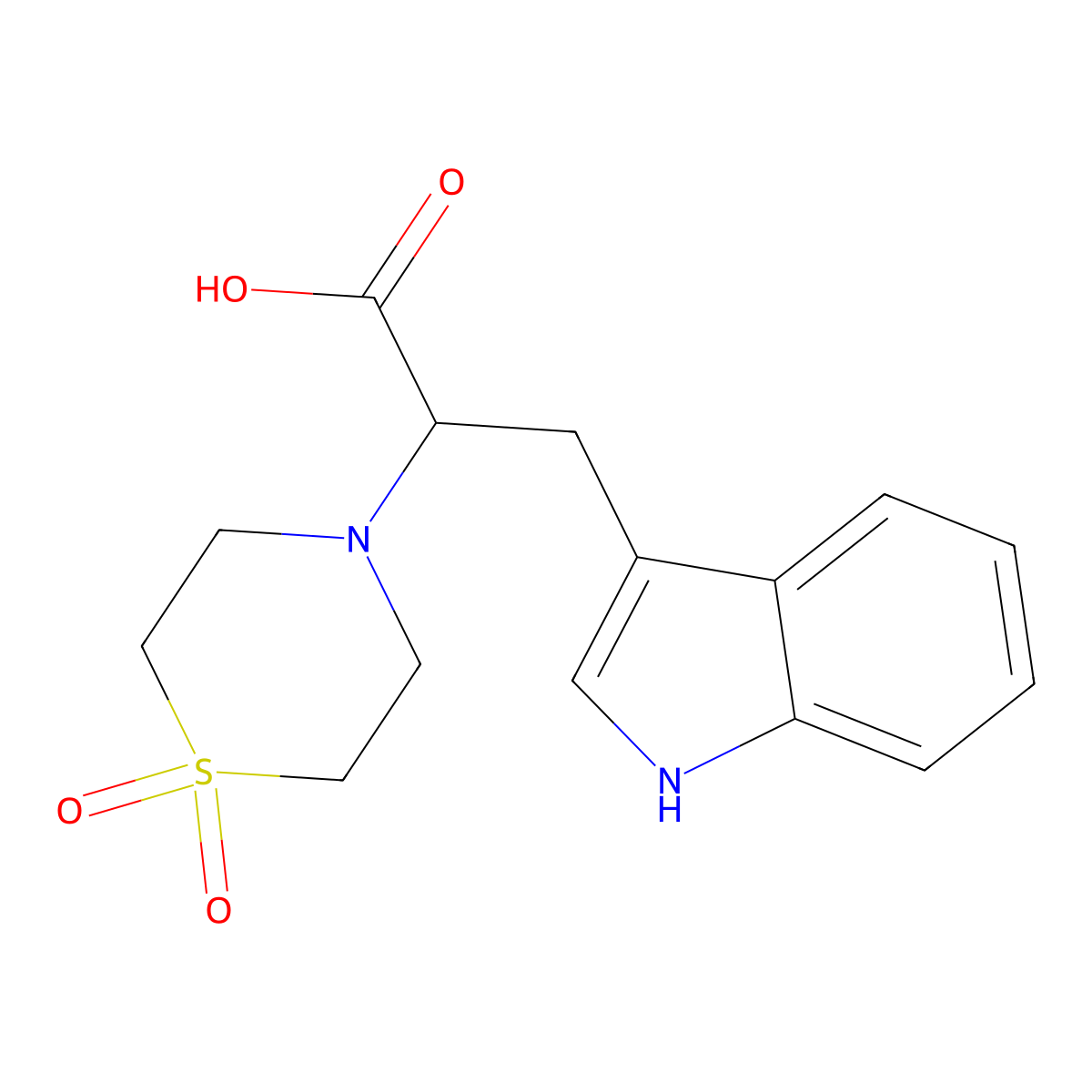 2-(1,1-dioxo-1lambda~6~,4-thiazinan-4-yl)-3-(1H-indol-3-yl)propanoic acid molecular structure, CAS 477858-37-0