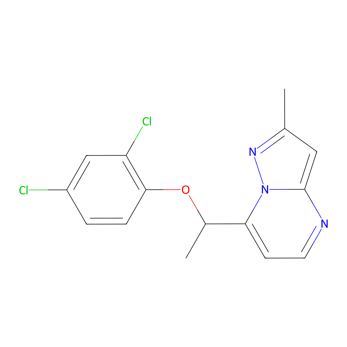 7-[1-(2,4-Dichlorophenoxy)ethyl]-2-methylpyrazolo[1,5-a]pyrimidine molecular structure, CAS 477858-80-3