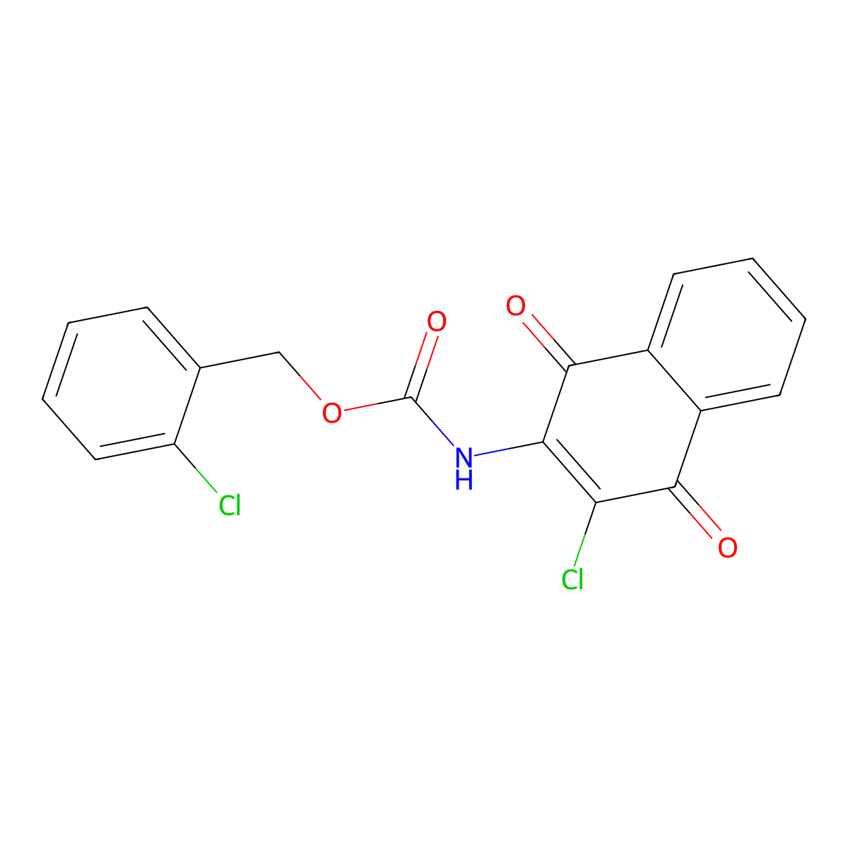 2-chlorobenzyl N-(3-chloro-1,4-dioxo-1,4-dihydro-2-naphthalenyl)carbamate molecular structure, CAS 477858-81-4
