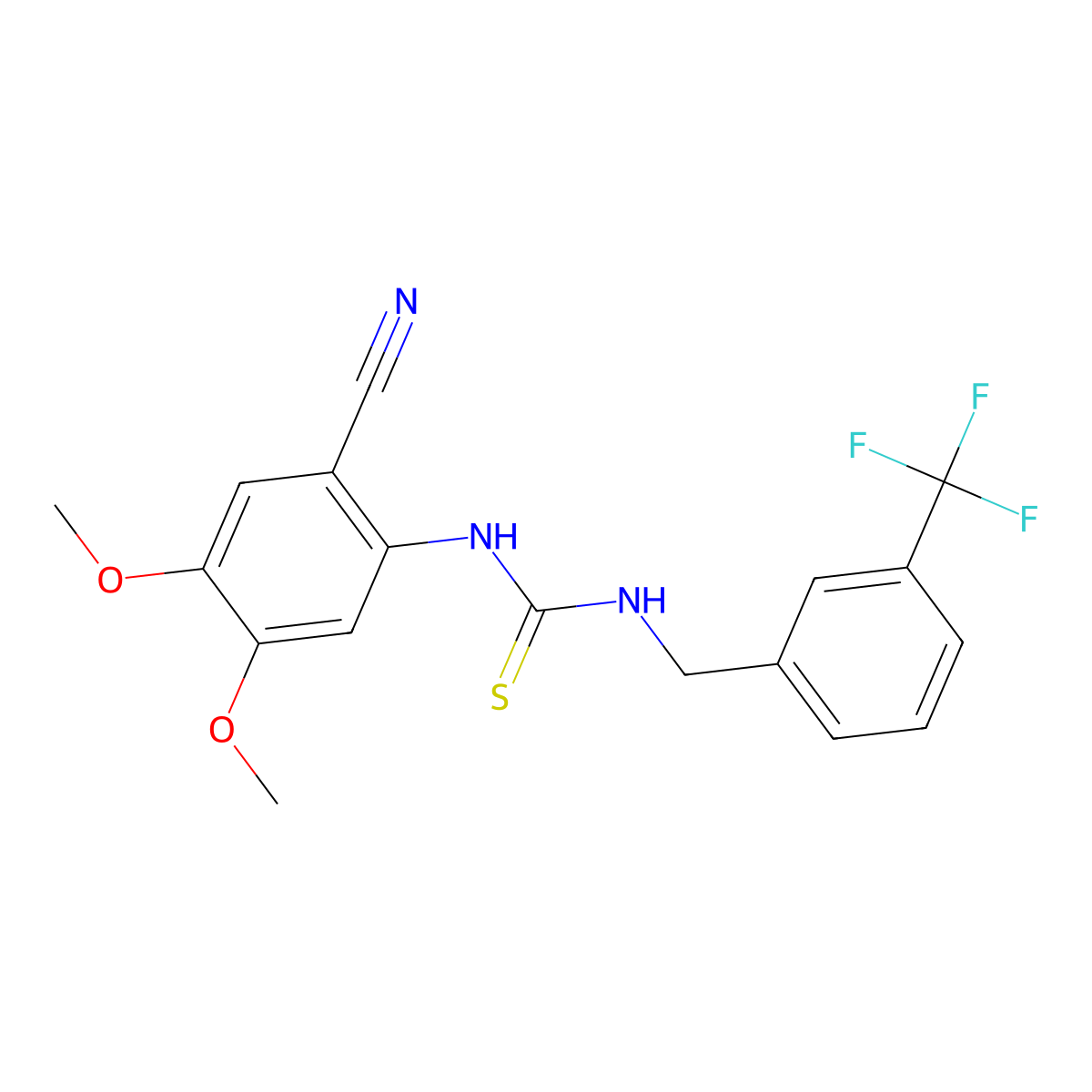 N-(2-cyano-4,5-dimethoxyphenyl)-N'-[3-(trifluoromethyl)benzyl]thiourea molecular structure, CAS 477858-82-5