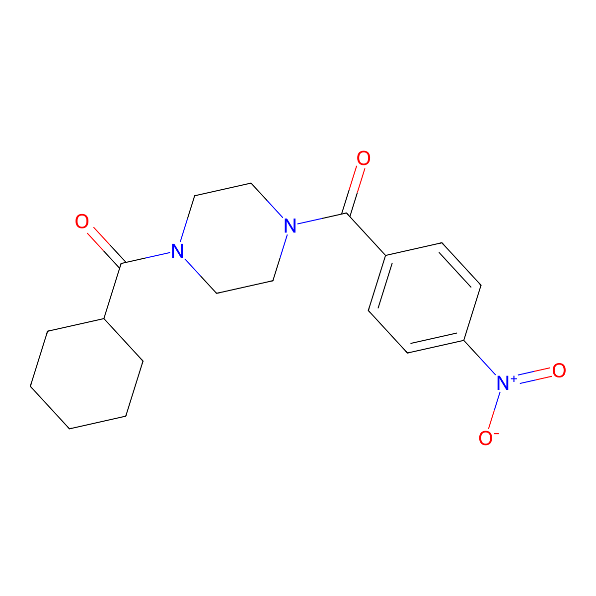 Piperazine, 1-(cyclohexylcarbonyl)-4-(4-nitrobenzoyl)- molecular structure, CAS 477858-86-9