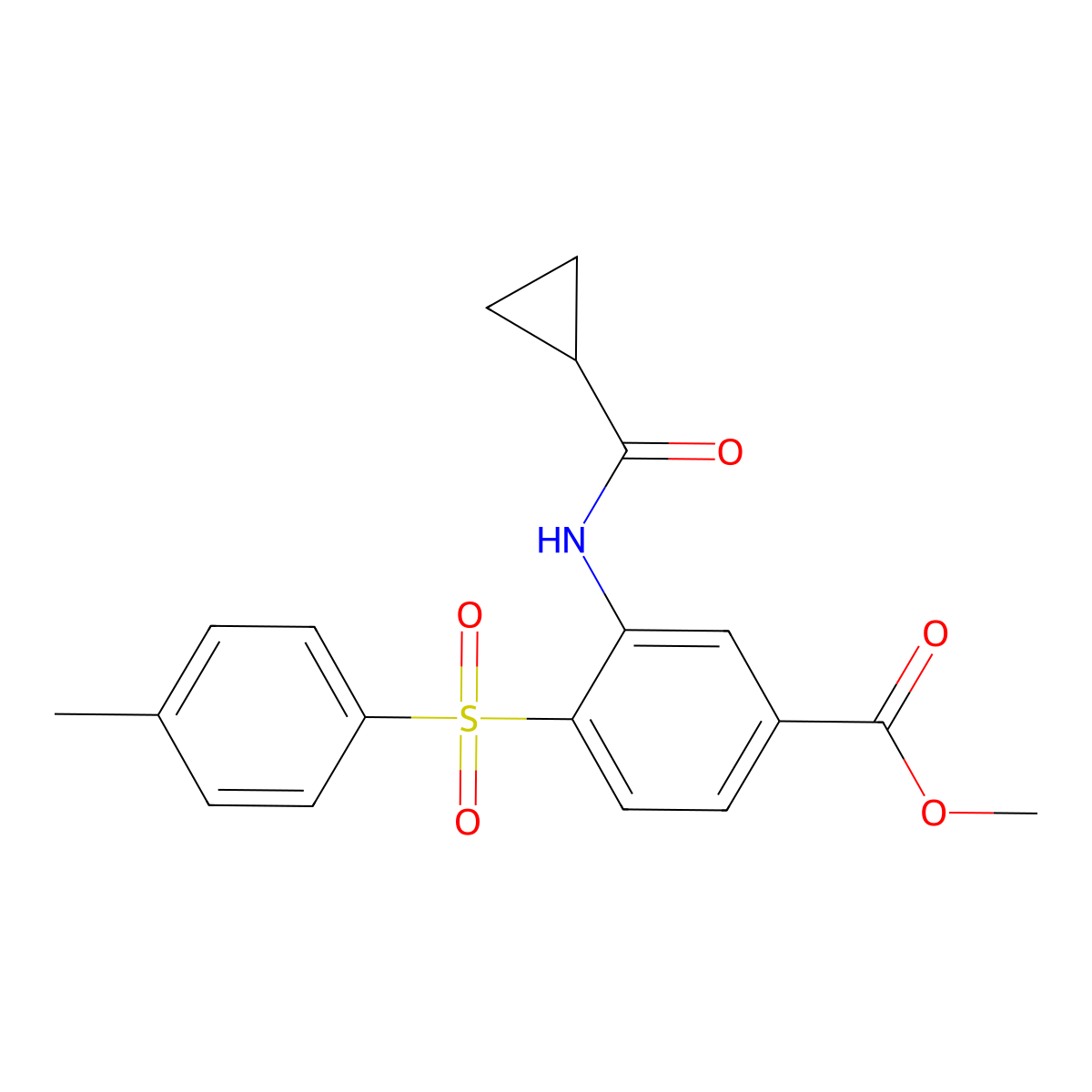 Methyl 3-[(cyclopropylcarbonyl)amino]-4-[(4-methylphenyl)sulfonyl]benzenecarboxylate molecular structure, CAS 477858-88-1