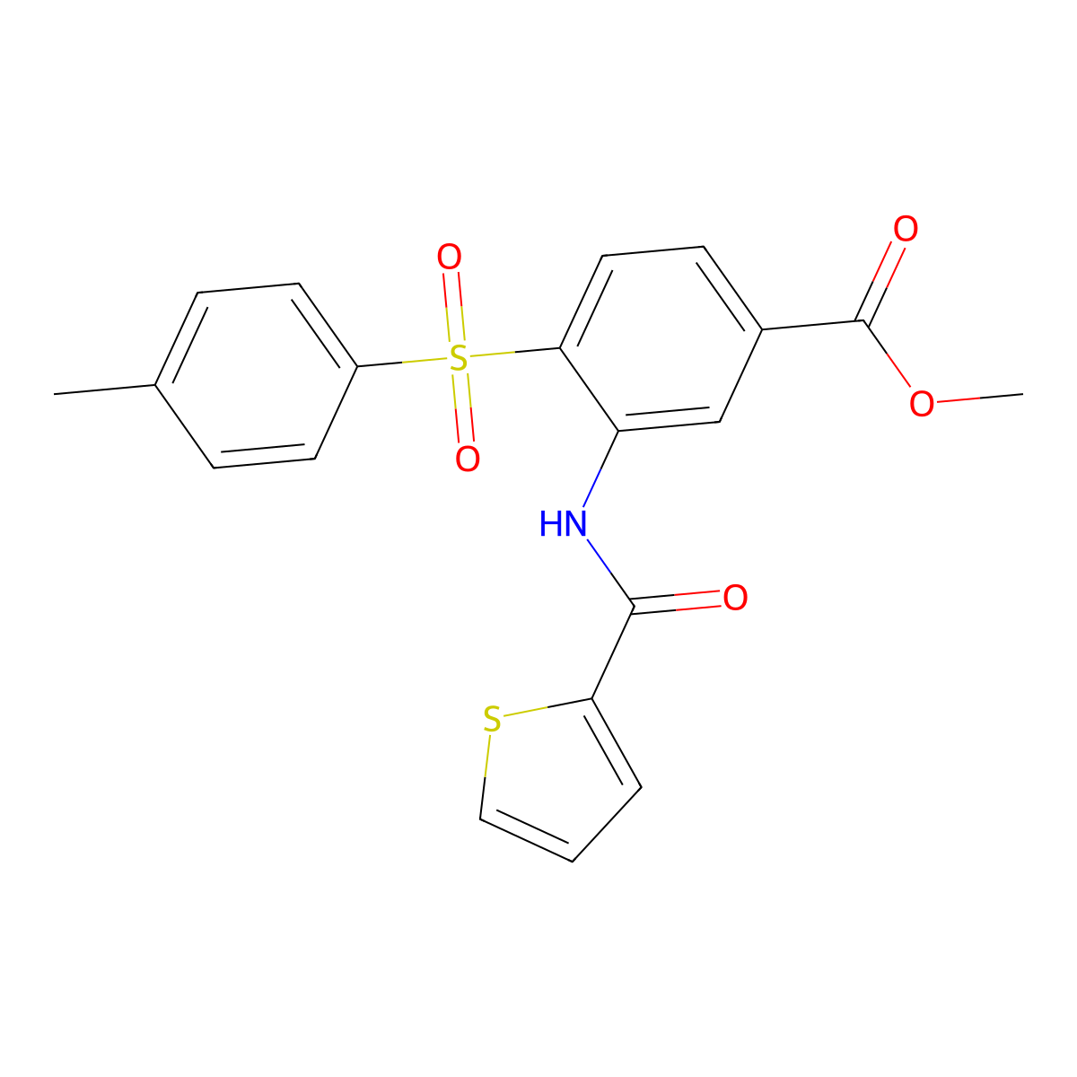 Methyl 4-[(4-methylphenyl)sulfonyl]-3-[(2-thienylcarbonyl)amino]benzenecarboxylate molecular structure, CAS 477858-89-2