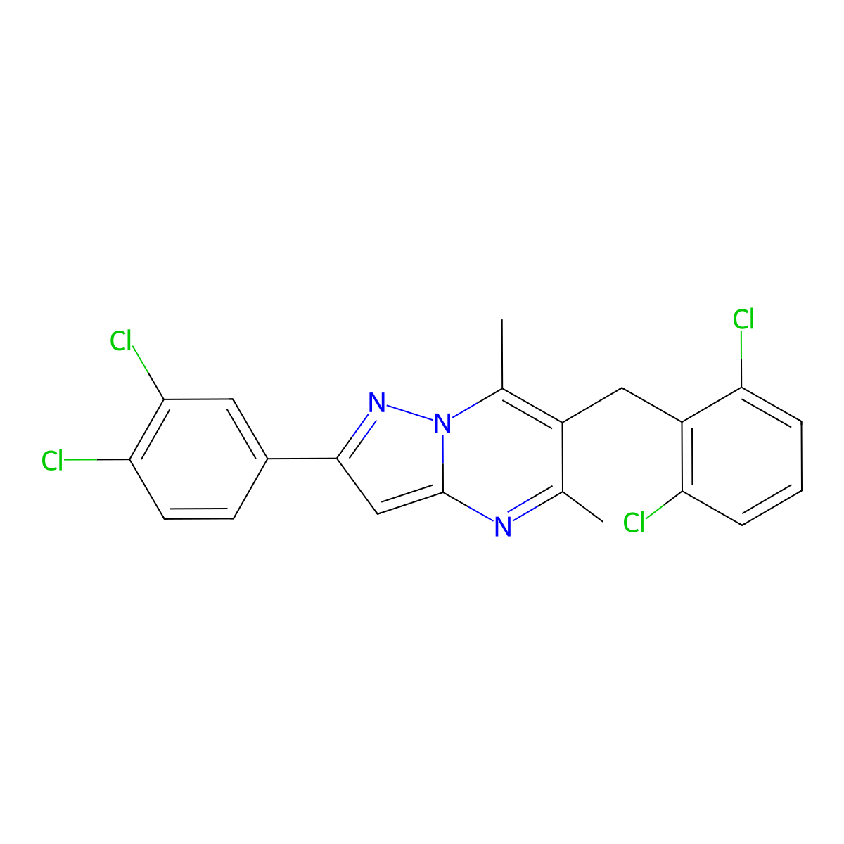 6-(2,6-Dichlorobenzyl)-2-(3,4-dichlorophenyl)-5,7-dimethylpyrazolo[1,5-a]pyrimidine molecular structure, CAS 477858-94-9