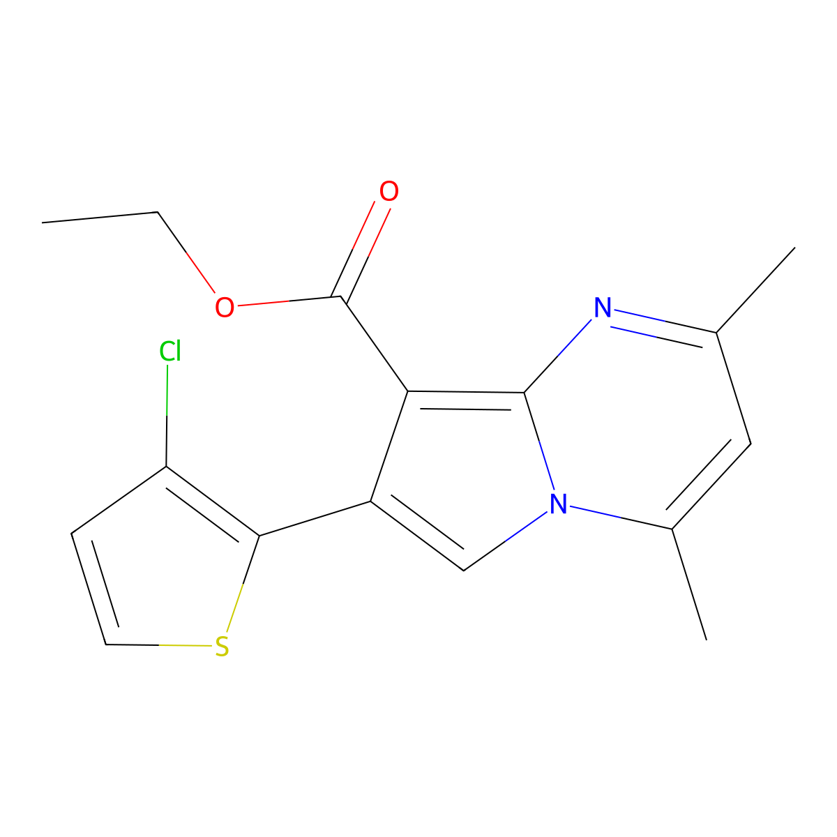 Ethyl 7-(3-chloro-2-thienyl)-2,4-dimethylpyrrolo[1,2-a]pyrimidine-8-carboxylate molecular structure, CAS 477859-11-3