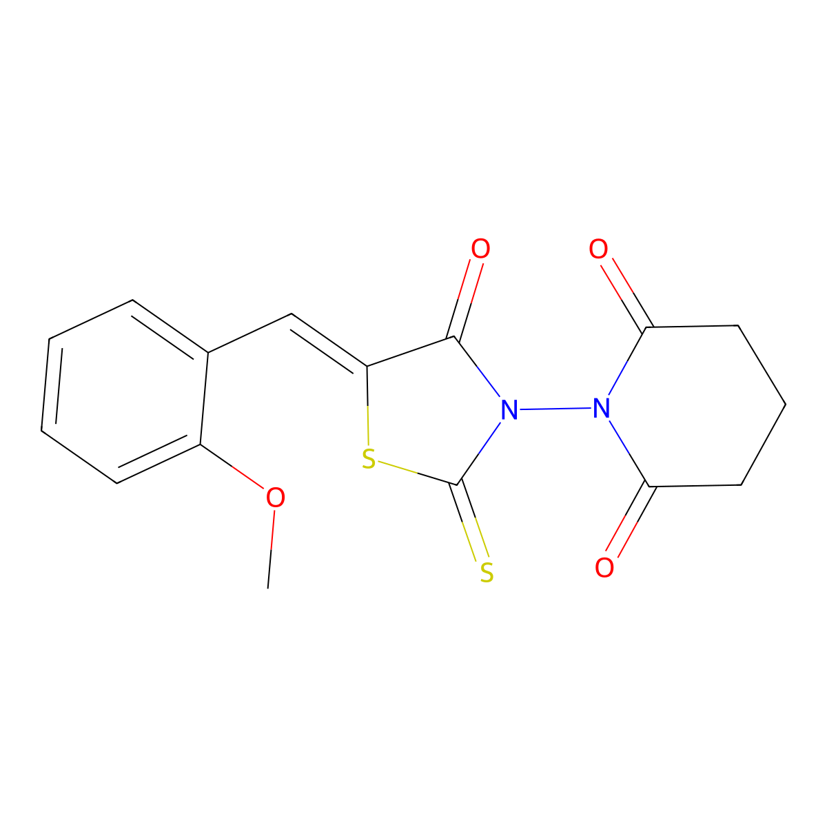 1-[(5Z)-5-[(2-methoxyphenyl)methylidene]-4-oxo-2-sulfanylidene-1,3-thiazolidin-3-yl]piperidine-2,6-dione molecular structure, CAS 477859-29-3
