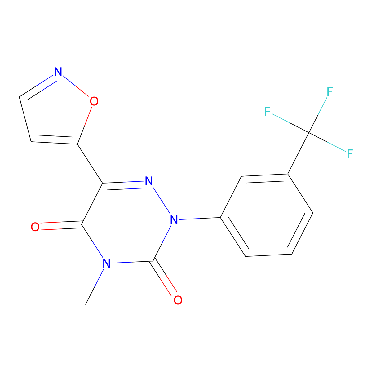 6-(5-Isoxazolyl)-4-methyl-2-(3-(trifluoromethyl)phenyl)-1,2,4-triazine-3,5(2H,4H)-dione molecular structure, CAS 477859-33-9